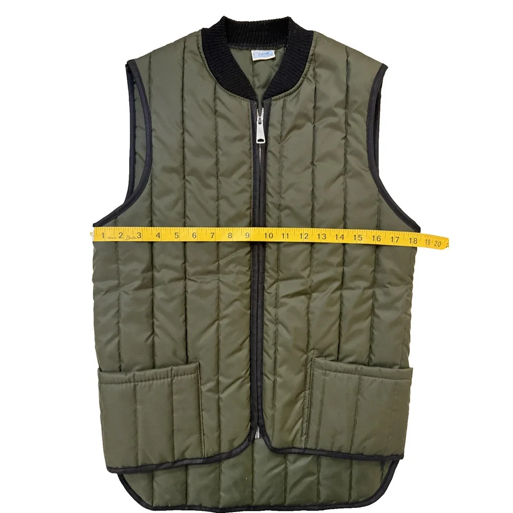 Vintage Vest Mens Sears Work Leisure Medium Olive Quilted Zip Front Workwear USA